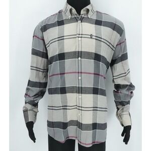 Barbour Shirt Mens Large Gray Plaid John Tailored Fit Flannel Button Down Casual